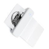 White portable Bluetooth thermal label printer with printed eagle design — wireless inkless label maker for photos and labels