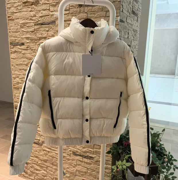 White Winter Jacket for Women Fashion Long Sleeve Hooded Bread Cotton Clothes Female Leisure Thick Warm Padded Coat Women