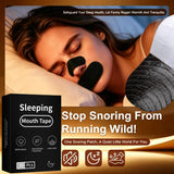 Woman sleeping with mouth tape applied – anti-snoring sleep strips for nasal breathing