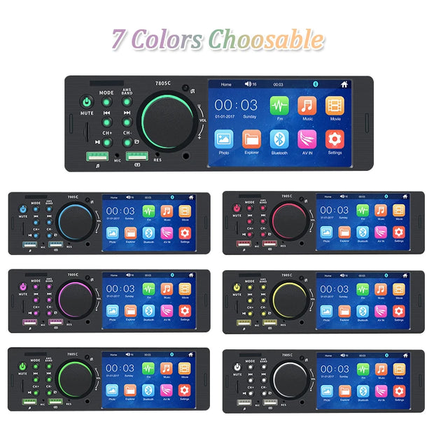 SINOVCLE Car Radio Audio 1 din 4.1” Touch Screen Bluetooth Stereo Mp3/Mp5 Player FM Receiver With Colorful Lights Remote Control