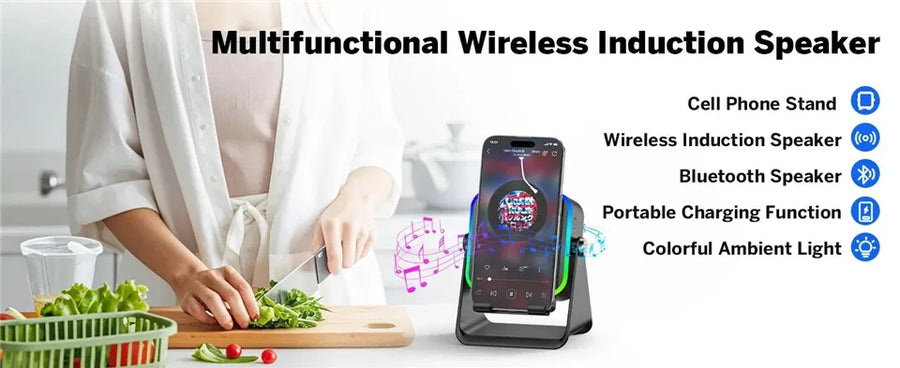Magnetic Induction Bluetooth Speaker Phone Stand – Portable Wireless with Holder
