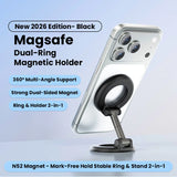 Dual-Ring MagSafe Phone Stand – Metal Tri-Fold, Double-Sided Strong Magnetic Holder