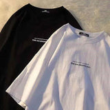men's summer letter print t-shirt in black and white with graphic text design