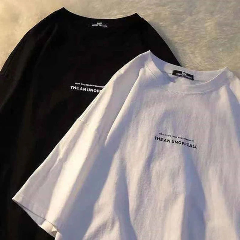 men's summer letter print t-shirt in black and white with graphic text design
