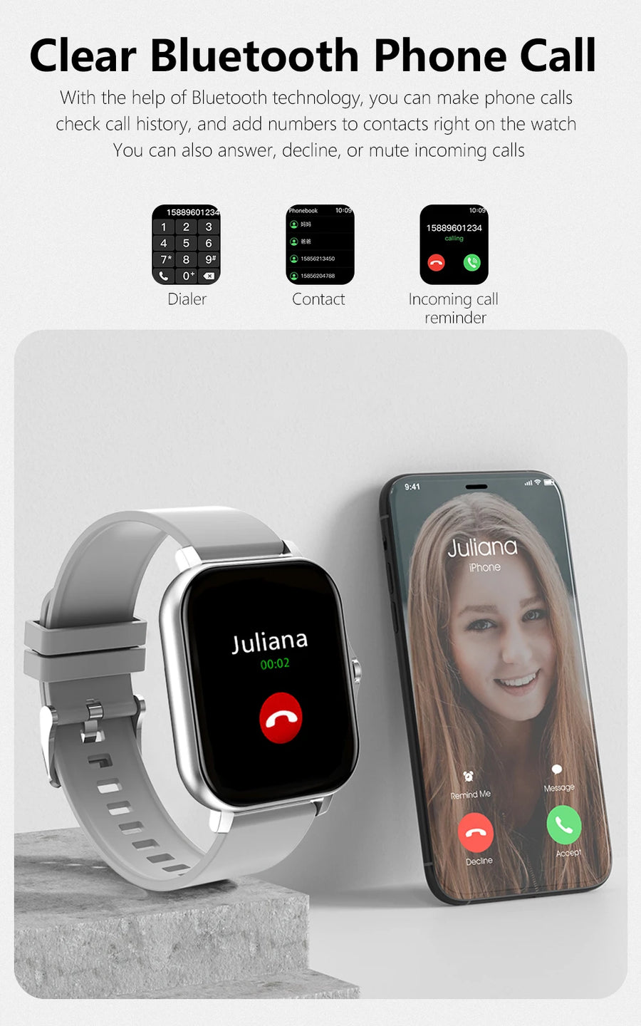 Multifunction Smart Watch, Message Reminder, Music Control, Sports Tracking