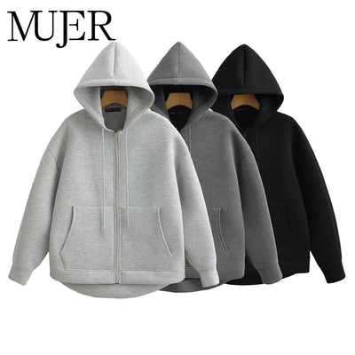 Zip Up Hoodies Women – Oversized Autumn Hooded Sweatshirt
