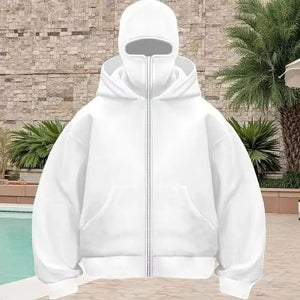Mens balaclava zip hoodie front view