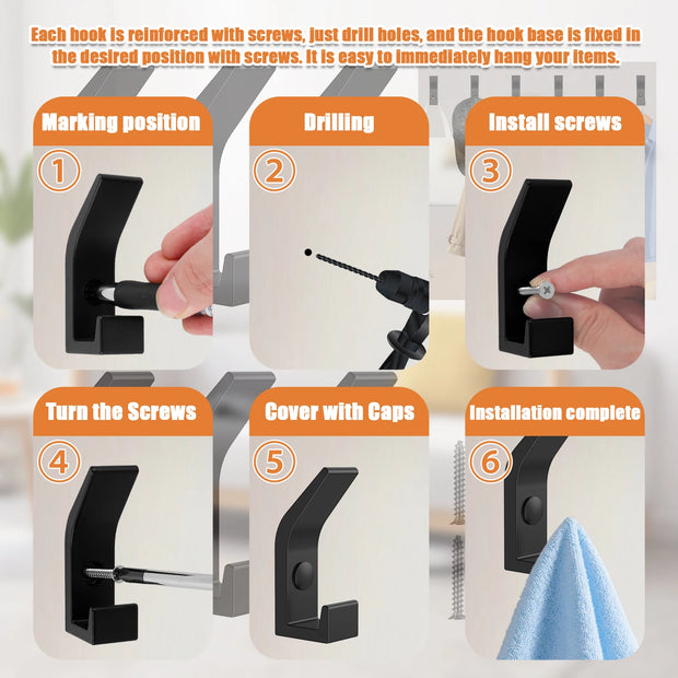Heavy Duty Aluminum Wall Hooks Set