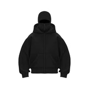 Men's Balaclava Zip Hoodie with Face Mask Winter Warm Zipper Sweatshirt Oversized Hooded Sports Jacket for Outdoor Activities