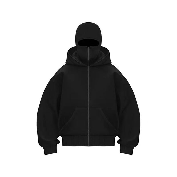Men's Balaclava Zip Hoodie with Face Mask Winter Warm Zipper Sweatshirt Oversized Hooded Sports Jacket for Outdoor Activities