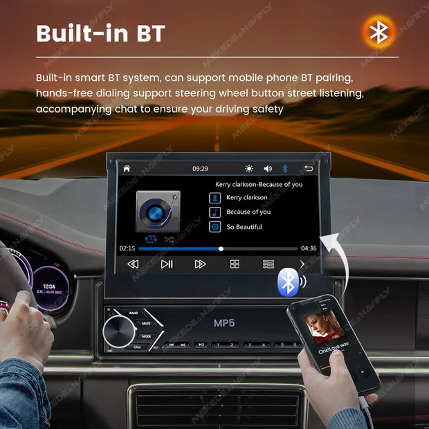 New Carplay Android Auto 1Din 7'' Retractable Universal Car Stereo Radio TouchScreen MP5 Player Intelligent Vehicle System BT FM