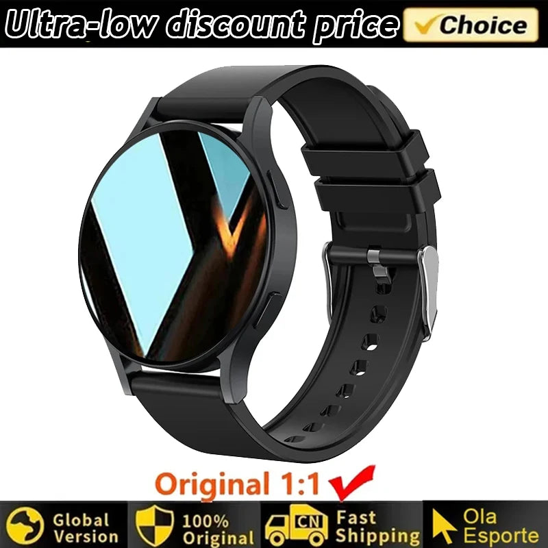 Black Women's Smart Watch 6 with promotional text about discount price and shipping on white background
