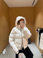 White Winter Jacket for Women Fashion Long Sleeve Hooded Bread Cotton Clothes Female Leisure Thick Warm Padded Coat Women