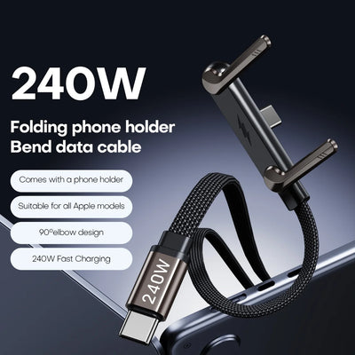 240W 2-in-1 Fast Charging Cable with Foldable Phone Holder