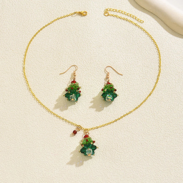 Women‘s Chic Christmas Tree Shaped Jewelry Set (Necklace + Earrings) Colorful Crystal Design Christmas Parties & Holiday Jewelry