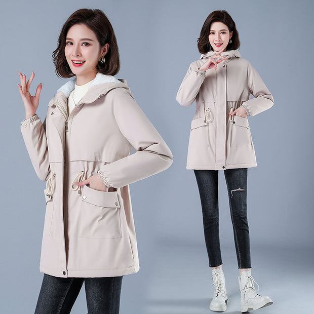 Winter Jacket Cotton Warm Puffer Coat Women Casual Parkas With Lining Plush hooded trench Outwear Women's Clothes