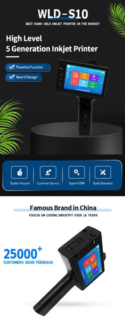 WILLITA 25.4mm Portable Handheld Inkjet Tij Printer Gun For Logo Expiry Date QR Barcode Batch Numbers Label Machine S10