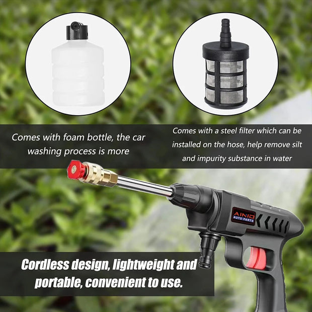 60BAR Cordless High Pressure Car Washer Spray Water Gun Wireless High Pressure Car Wash Water Gun Washer Self Priming Sustain