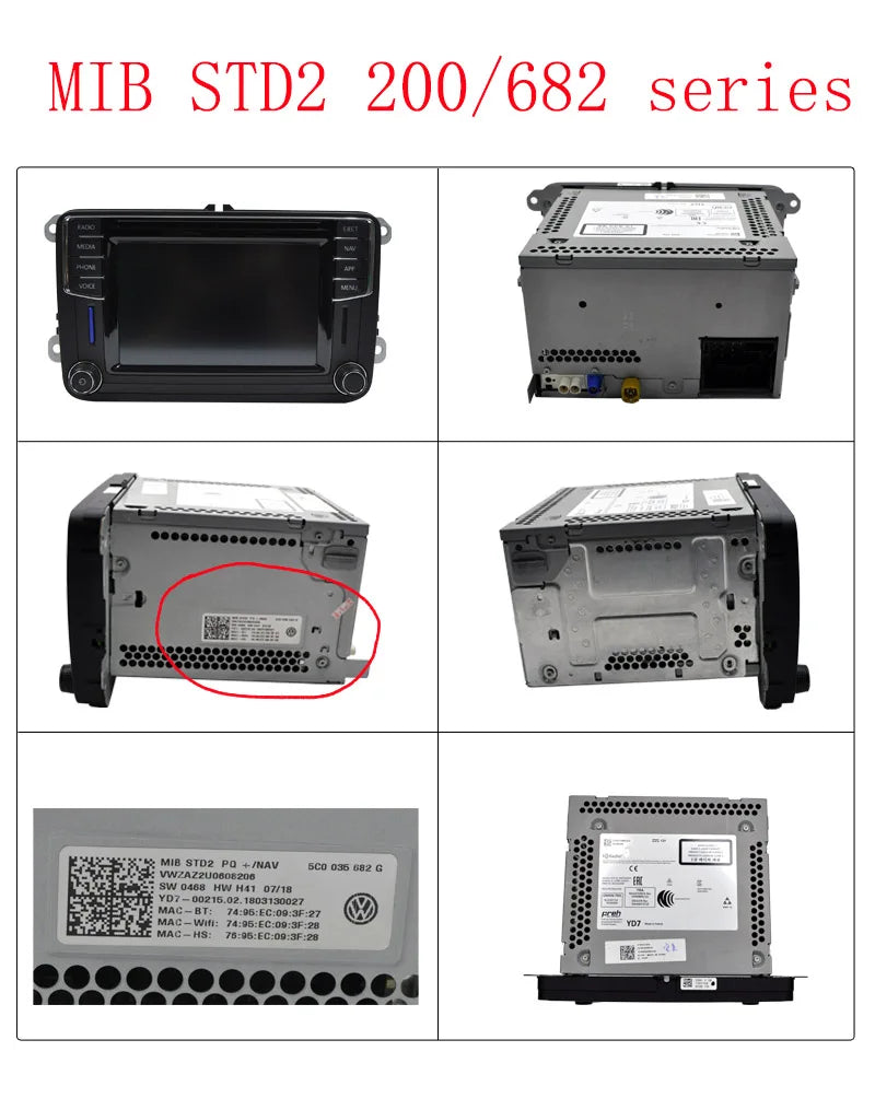 Collection of electronic devices with MIB STD2 200/682 series labels on a white background.