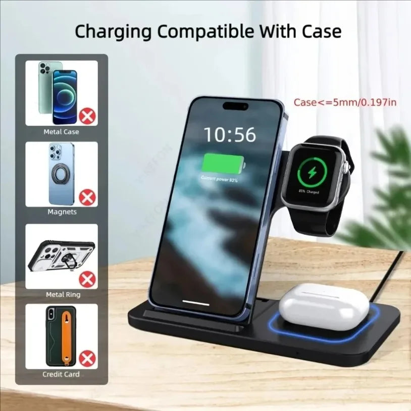 Foldable 3-in-1 Wireless Charging Station – for iPhone 17/16/15/14/13/12, iWatch & AirPods
