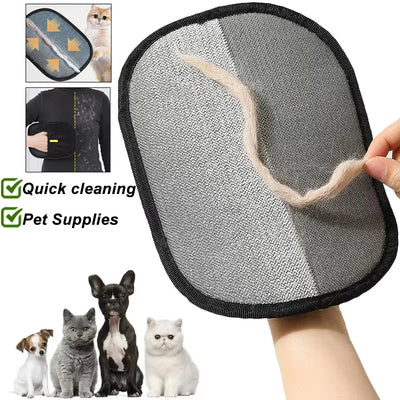 Pet hair remover mitt for cats and dogs – gray grooming mitt lifting pet fur, quick cleaning demo