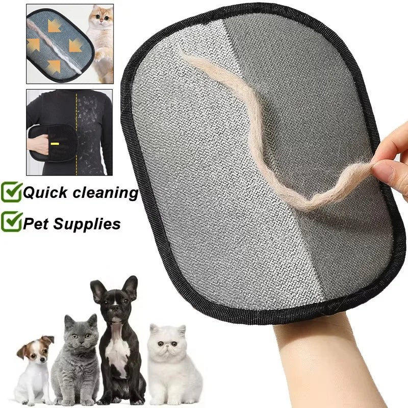 Pet hair remover mitt for cats and dogs – gray grooming mitt lifting pet fur, quick cleaning demo