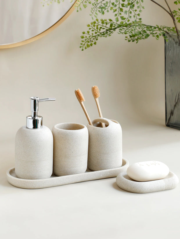 5-Piece Bathroom Accessories Set Beige Grey