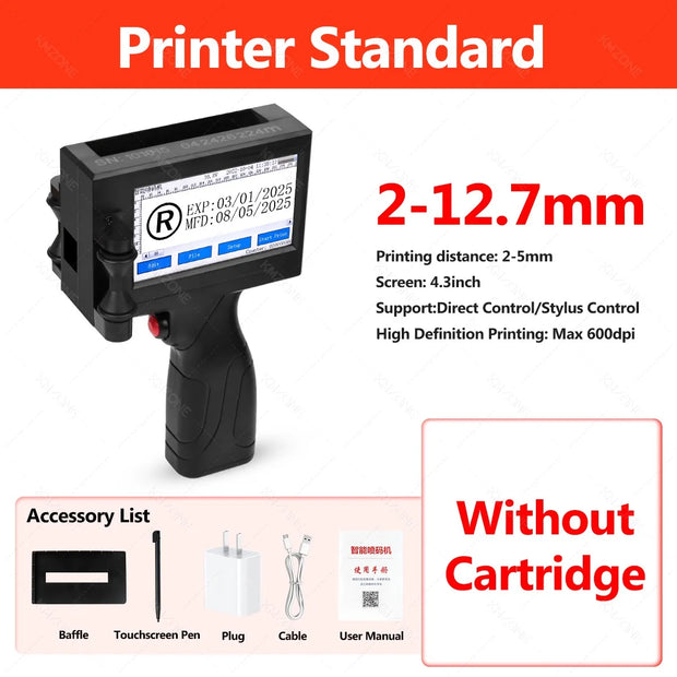 12.7mm Portable Inkjet Printer Handheld TIJ Maker Machine with ink Cartridge Image Picture Serial Number Edit Print