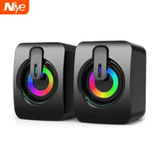 USB wired computer speakers with LED light in sleek design and vibrant RGB lighting.