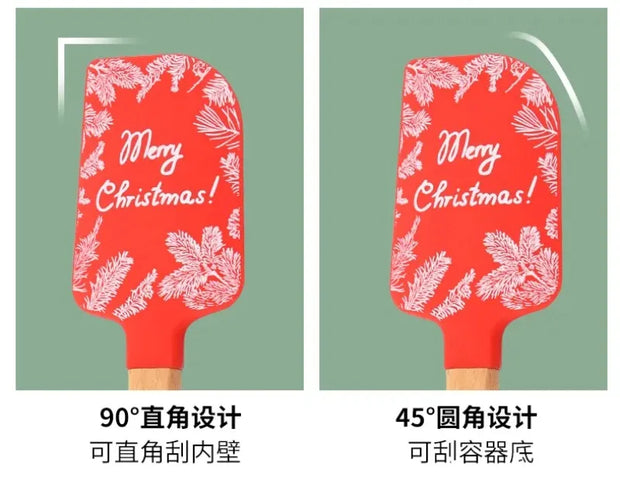 Christmas Themed Wooden Handle Pastry Batter Mixing Scraper Cake Cream Silicone Spatula Baking Decorating Tools Kitchen Utensils