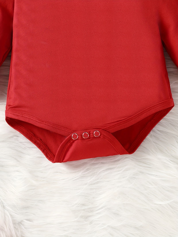 Baby Girl'S My 1st Christmas Long Sleeve Romper - Festive Reindeer & Letter Print, Soft Breathable Fabric, Snap Closure, Cozy Winter Outfit for Newborns, Holiday Celebration Outfit, Christmas Baby Clothes, Newborn Winter Wear