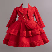 Christmas Girls' Elegant and Magnificent Tulle Dress Set, Princess Skirt for Birthday Party High-End Ball Gown Baby Holiday Performance Outfit, Christmas Dress For Girls