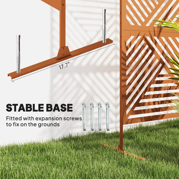 Decorative Privacy Fence Screen, Metal Outdoor Privacy Screen Climbing Plant Trellis With Stand, Rhombus Brown