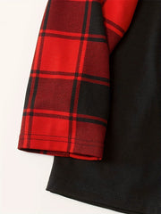 1 Set Family Matching Christmas Pajamas - 'Believe' Print, Crew Neck, Long Sleeve, Knit Fabric, Slight Stretch, All-Season Polyester PJs with Contrast Black Top & Red Plaid Pants